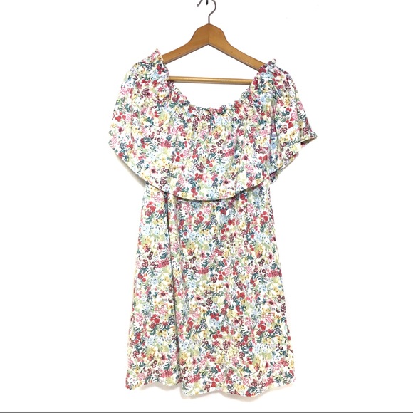 H & M Off Shoulder Ditsy Floral Cottage Core Ruffle Dress Cotton Blend S… - Picture 2 of 11
